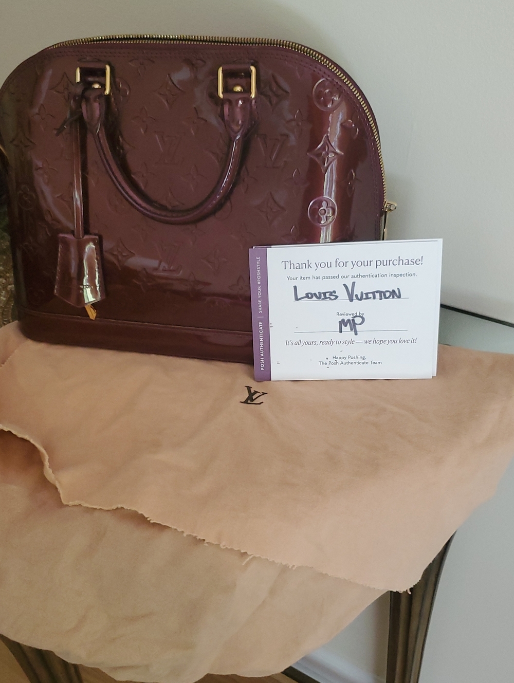 Louis Vuitton Vernis Alma PM Handbag in Burgundy Patent With The Bag